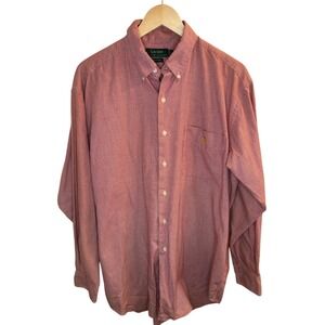 Lauren Ralph Lauren Mens Red White Houndstooth Cotton Button Down Shirt Large L